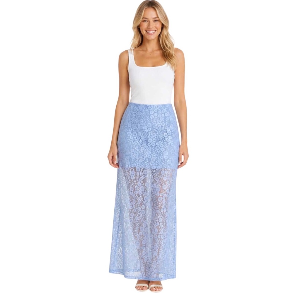 Petal And Pup Brittany Floral Lace Maxi Skirt Blue Pull On Size Small